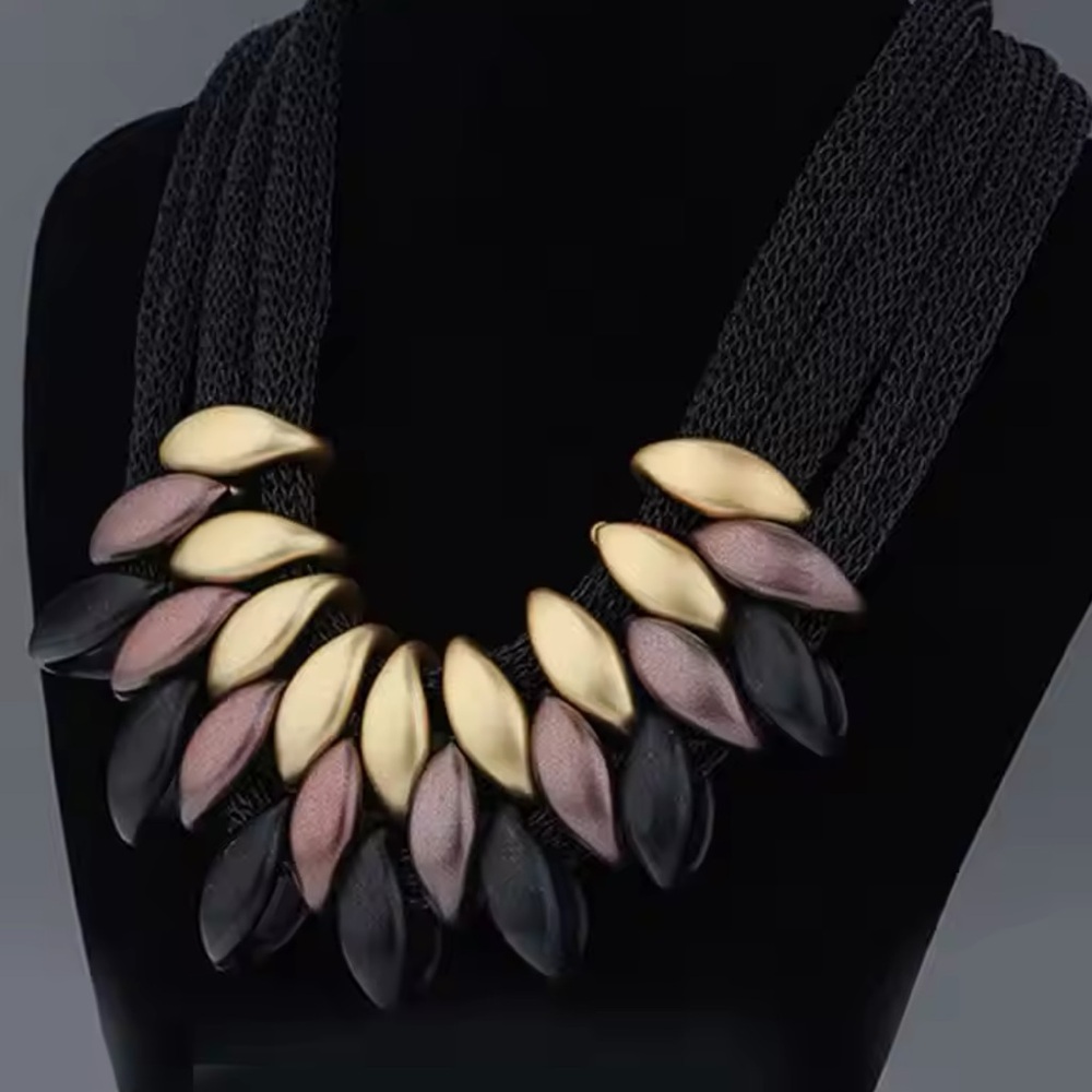 Josiane - Black and Gold Hand Braided Retro Statement Necklace. 2025 Trends